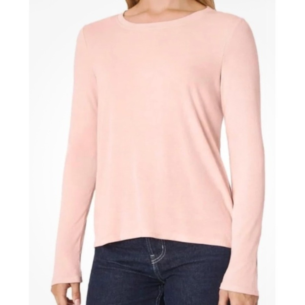 Mondetta Womens Ribbed Long Sleeve Top Light Pink Tencel Modal •M• Layering Yoga